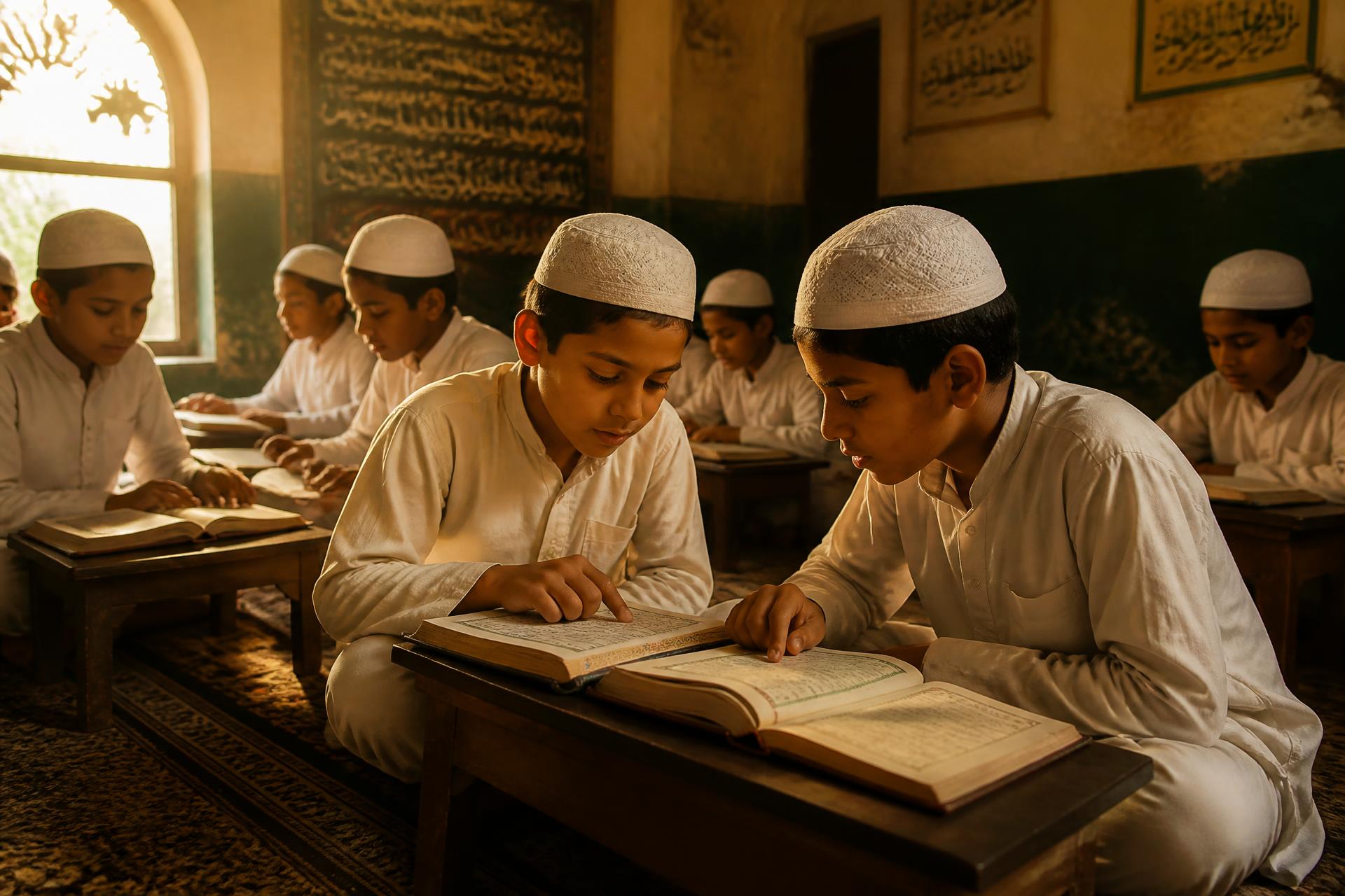 Students studying the Qur'an at Madrasa Jamia Safwiyah